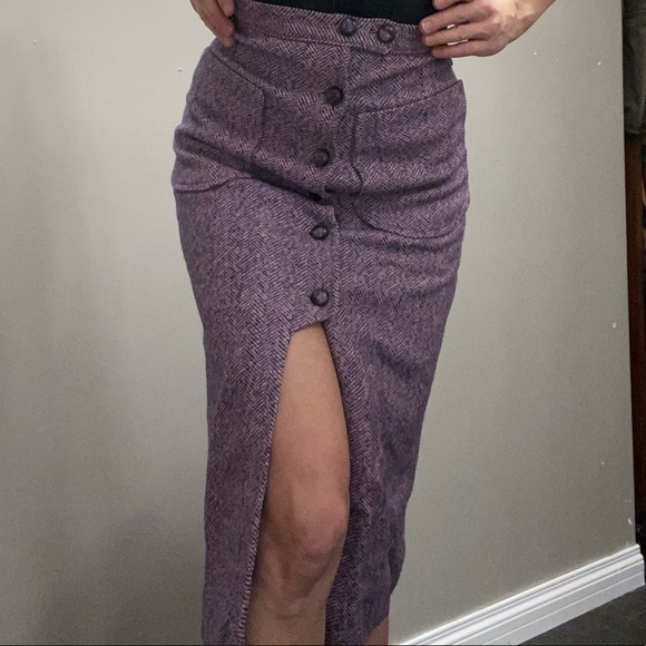 Vintage Herring Bone Purple Midi Skirt - Picture 6 of 8